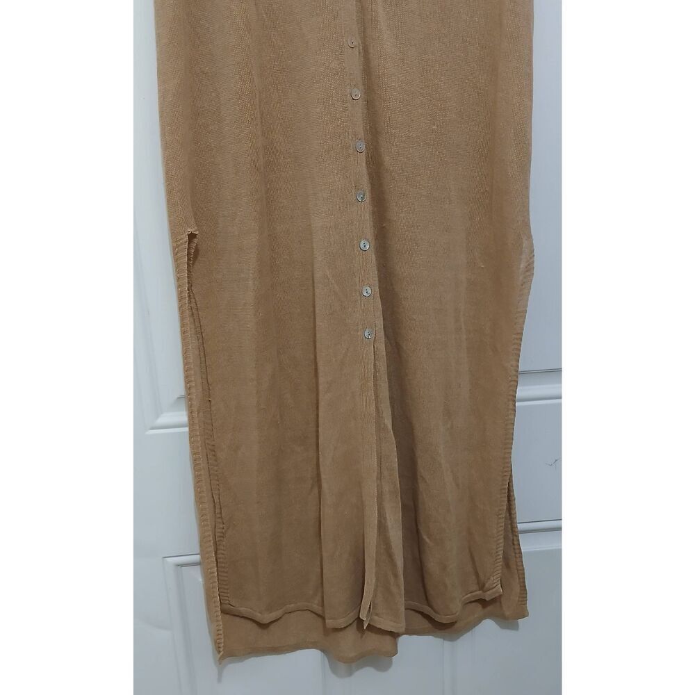 Zara womens medium linen nylon knit long maxi vest dress tan split sides - Picture 4 of 8